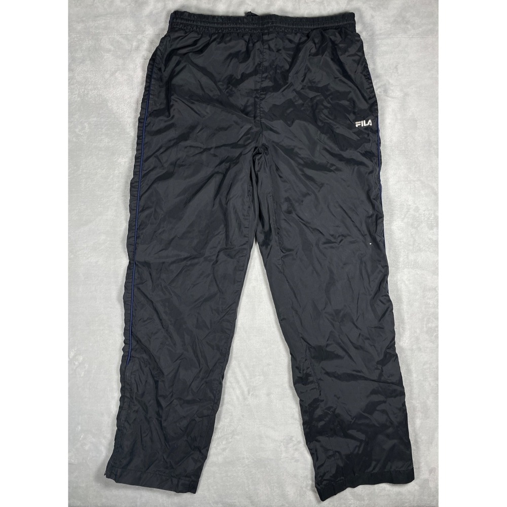 Fila Track Pants Men M Black Nylon Windbreaker Athletic Joggers Zip Ankle